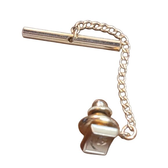 Vintage Swank Tie Tack Pin Chain & Bar Curved Rectangular with cut in design - Picture 3 of 6